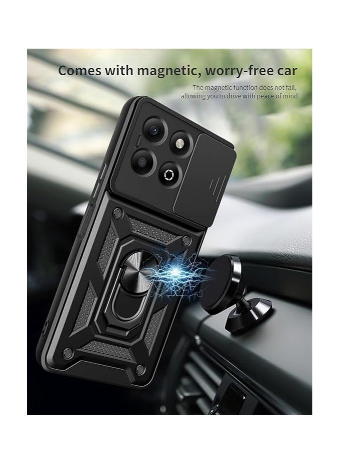 General Compatible with Honor X7c/Honor 200 Smart Case, Case with Slide Camera Cover Heavy Duty High Grade Shockproof Magnetic Ring Holder Kickstand Case for Honor X7c  - Image 3