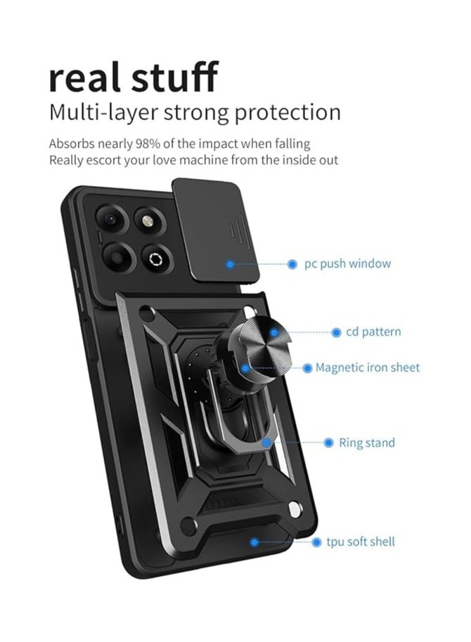 General Compatible with Honor X7c/Honor 200 Smart Case, Case with Slide Camera Cover Heavy Duty High Grade Shockproof Magnetic Ring Holder Kickstand Case for Honor X7c  - Image 5