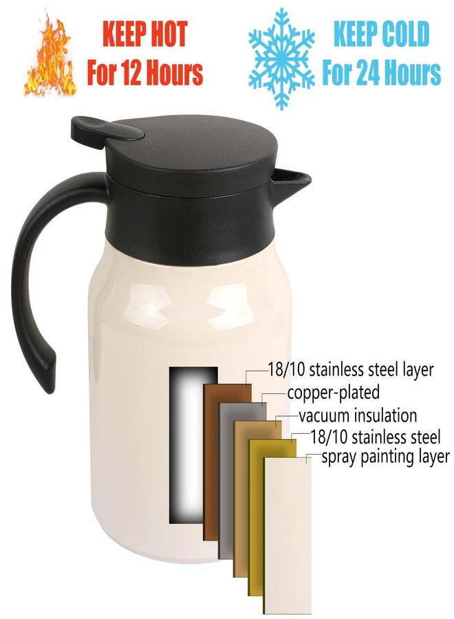 CABAX 34oz Small Thermal Coffee Carafe Tea Pot Stainless Steel, Double Wall Vacuum Insulated, 12+ Hours Hot & Cold Retention for Coffee Tea Beverage, 1L Capacity, White - Image 3