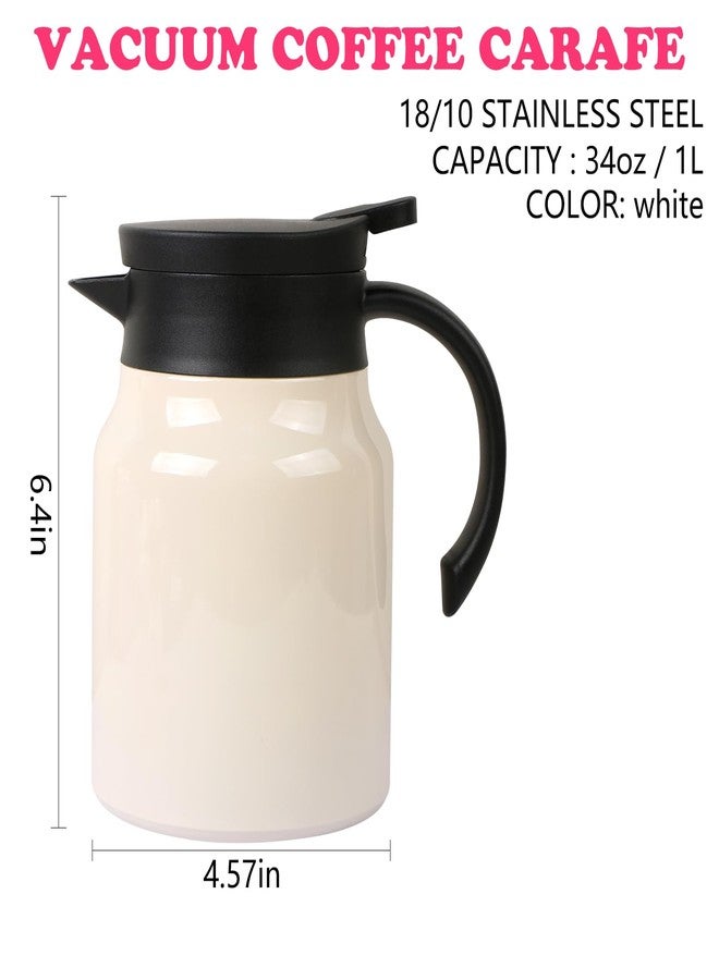 CABAX 34oz Small Thermal Coffee Carafe Tea Pot Stainless Steel, Double Wall Vacuum Insulated, 12+ Hours Hot & Cold Retention for Coffee Tea Beverage, 1L Capacity, White - Image 2