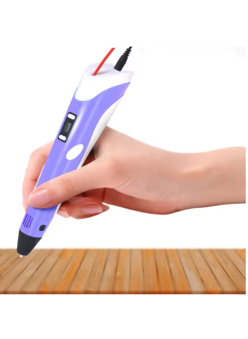 Digi Core قلم طباعة ثلاثية الأبعاد مع شاشة عرض، قلم ثلاثي الأبعاد 2، ارسم أحلامك بثلاثة ألوان أساسية من خيوط PLA، ودليل المشروع والشاحن، طقم قلم رسم ثلاثي الأبعاد، قلم رسم بفوهة مغلقة بالموجات فوق الصوتية، هدية تعليمية للأطفال باللون الأرجواني - Image 1