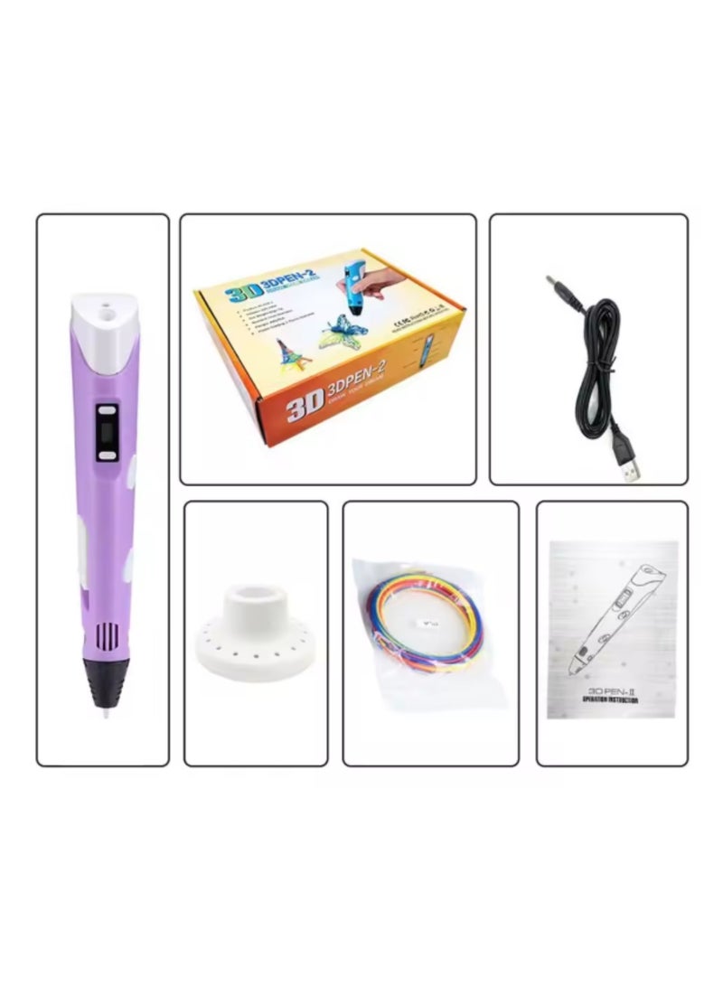 Digi Core قلم طباعة ثلاثية الأبعاد مع شاشة عرض، قلم ثلاثي الأبعاد 2، ارسم أحلامك بثلاثة ألوان أساسية من خيوط PLA، ودليل المشروع والشاحن، طقم قلم رسم ثلاثي الأبعاد، قلم رسم بفوهة مغلقة بالموجات فوق الصوتية، هدية تعليمية للأطفال باللون الأرجواني - Image 2