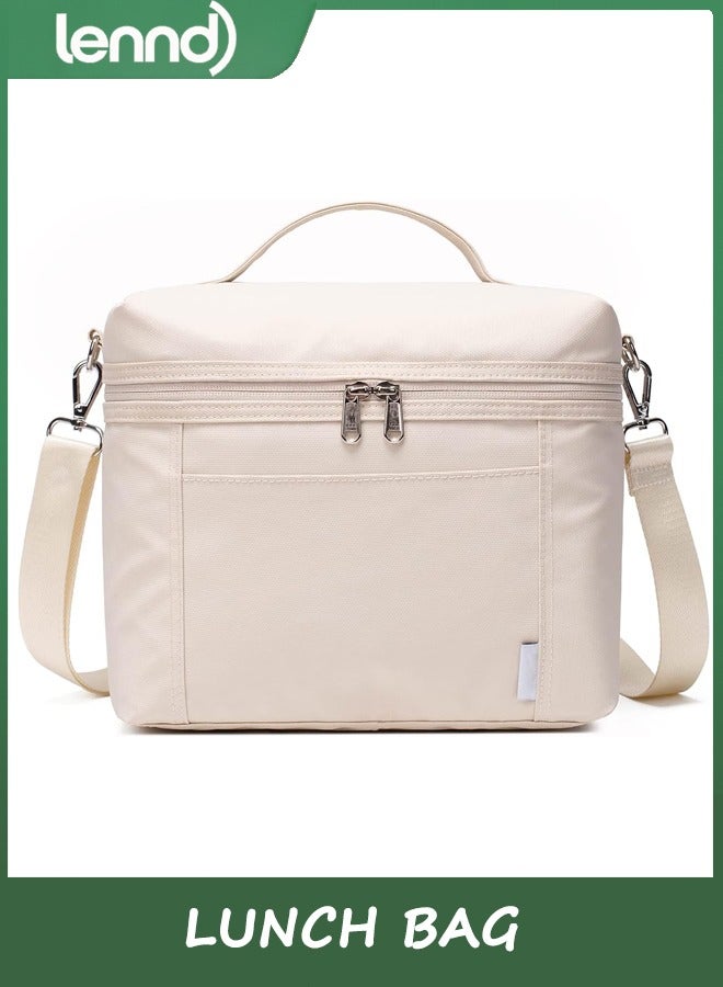 LENND Natural Organic Lifestyle Insulated Lunch Bags for Women Cooler Bag Lightweight Nylon Waterproof Lunch Box For Work（Medium, Cream） - Image 1