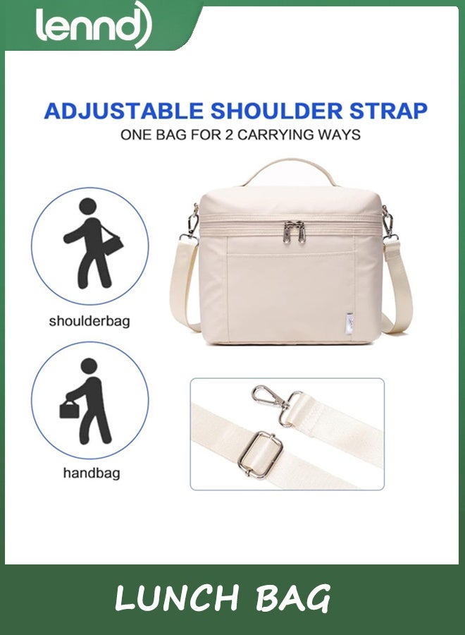 LENND Natural Organic Lifestyle Insulated Lunch Bags for Women Cooler Bag Lightweight Nylon Waterproof Lunch Box For Work（Medium, Cream） - Image 4