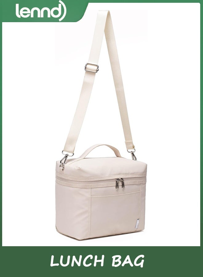 LENND Natural Organic Lifestyle Insulated Lunch Bags for Women Cooler Bag Lightweight Nylon Waterproof Lunch Box For Work（Medium, Cream） - Image 2