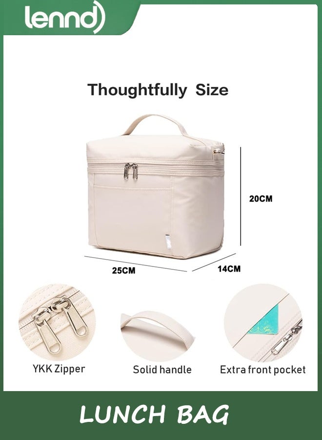 LENND Natural Organic Lifestyle Insulated Lunch Bags for Women Cooler Bag Lightweight Nylon Waterproof Lunch Box For Work（Medium, Cream） - Image 5