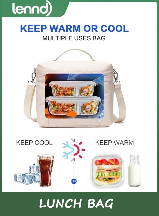 LENND Natural Organic Lifestyle Insulated Lunch Bags for Women Cooler Bag Lightweight Nylon Waterproof Lunch Box For Work（Medium, Cream） - Image 3