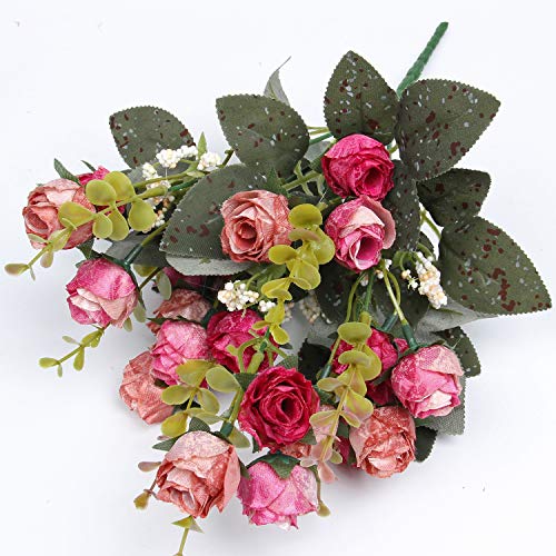 Flojery 21 Heads Silk Rose Bouquet Artificial Flowers Mini Rose for DIY Wedding Bouquets Centerpieces Bridal Shower Party Home Decorations,Pack of 4 （Rose Red） - Image 4