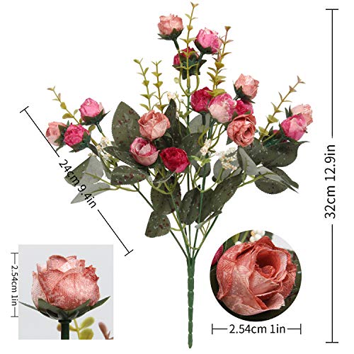 Flojery 21 Heads Silk Rose Bouquet Artificial Flowers Mini Rose for DIY Wedding Bouquets Centerpieces Bridal Shower Party Home Decorations,Pack of 4 （Rose Red） - Image 2