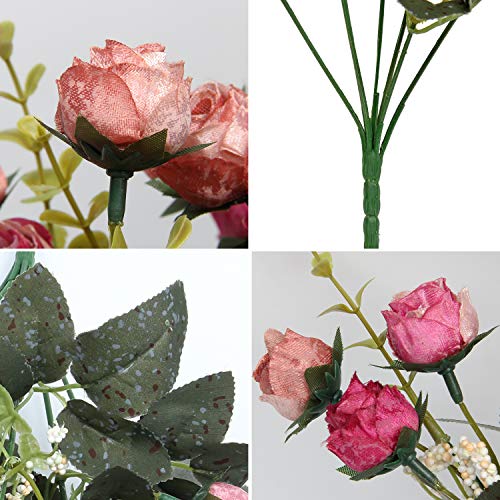 Flojery 21 Heads Silk Rose Bouquet Artificial Flowers Mini Rose for DIY Wedding Bouquets Centerpieces Bridal Shower Party Home Decorations,Pack of 4 （Rose Red） - Image 3