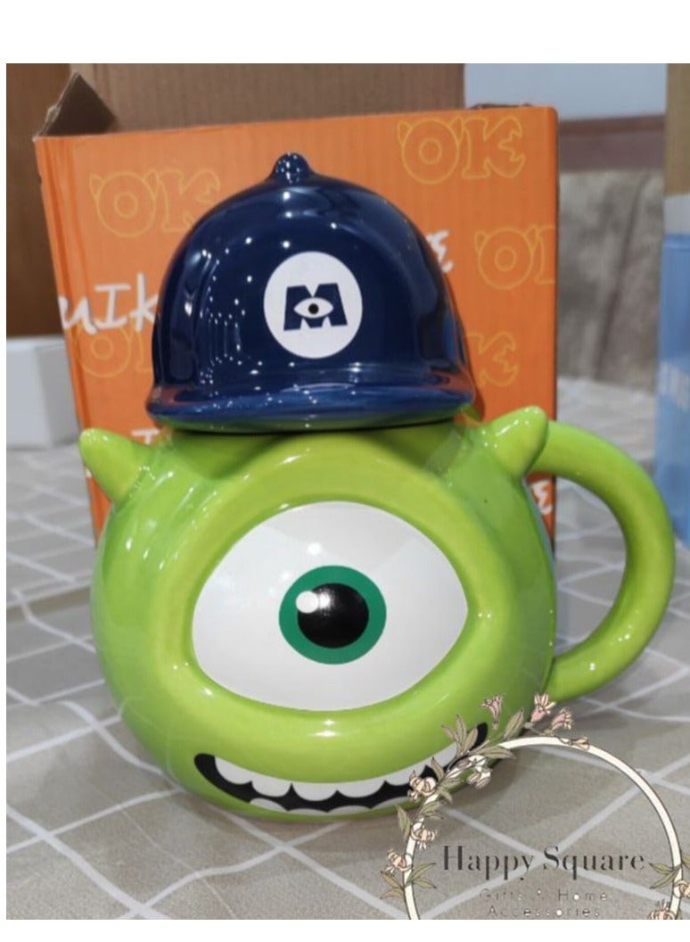 3D Monsters Inc Porcelain Mike wazowski Mug Cup with cap Novelty Design for Hot Drinks Coffee Tea Hot Chocolate - Image 1