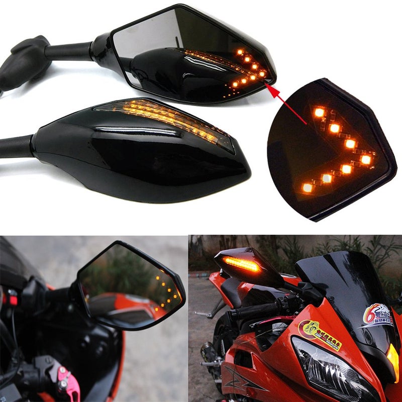 Rich Choices Motorcycle LED Turn Signal Rear View Mirrors with Arrow For Honda Suzuki Racing Bike Sport Bike