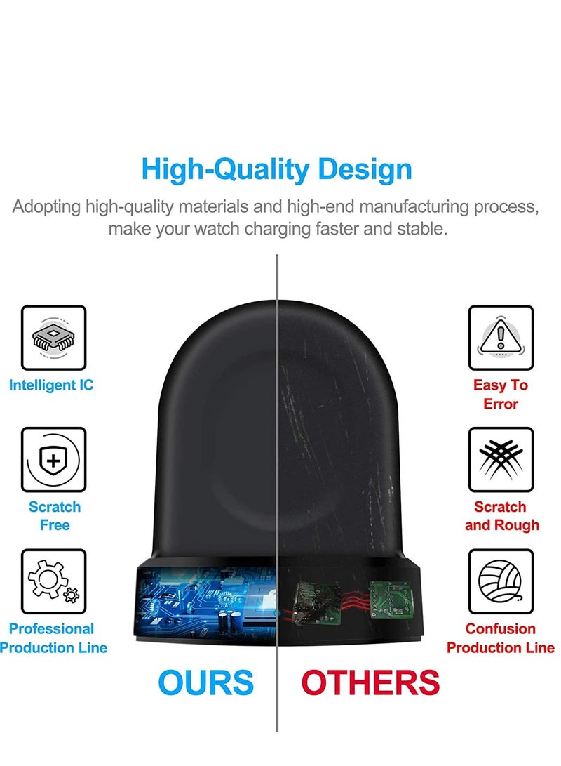 Zikra Charger for Samsung Galaxy Watch 42mm 46mm Wireless Fast  Dock Smart gear S3 Portable Charging Cradle stand with USB Cable Black - Image 4