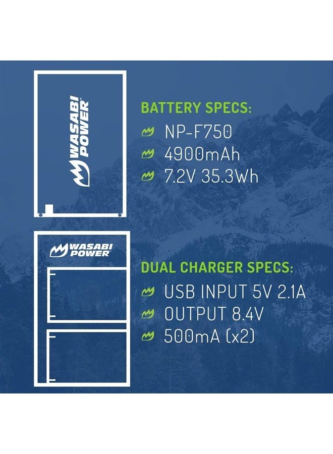 Battery (2-Pack) and Dual Charger for Sony NP-F730, NP-F750, NP-F760, NP-F770 (L Series)