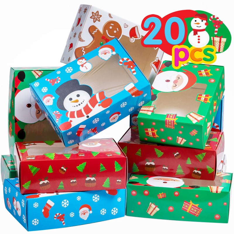 Joy Bang Christmas Cookie Boxes for Gift Giving 20 Pcs Christmas Cookie Tins with Window for Gift Giving Xmas Holiday Candy Treat Boxes Containers With Lids