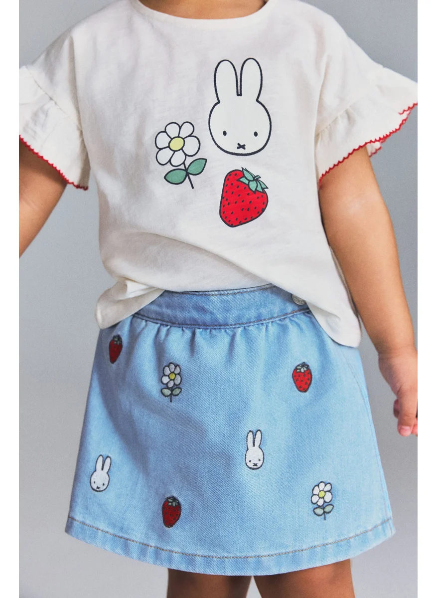 H&M Embroidery-Detail Denim Skort