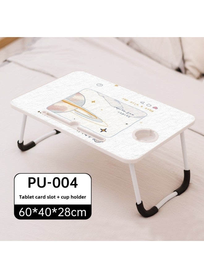 Laptop Desk Bed Folding Table Lazy Small Table Bedroom Sitting Student Dormitory Home Study Desk-Color:PU-004,W Leg, Card Slot + Cup Holder  - Image 1