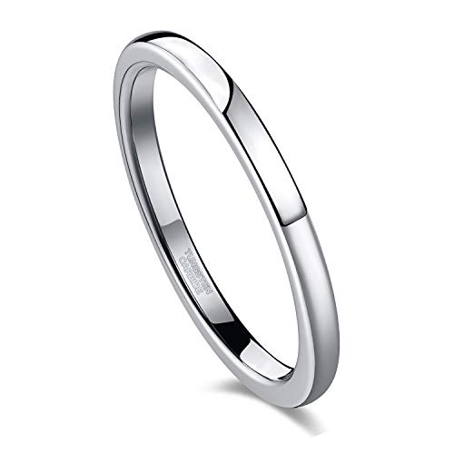 TRUMIUM 2mm Wedding Band for Women Silver Plated Tungsten Carbide Ring Slim Plain Dome Style Comfort Fit Size 10.5 - Image 3