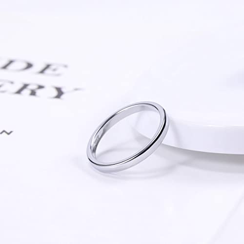 TRUMIUM 2mm Wedding Band for Women Silver Plated Tungsten Carbide Ring Slim Plain Dome Style Comfort Fit Size 10.5 - Image 4