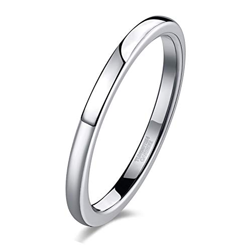 TRUMIUM 2mm Wedding Band for Women Silver Plated Tungsten Carbide Ring Slim Plain Dome Style Comfort Fit Size 10.5 - Image 1