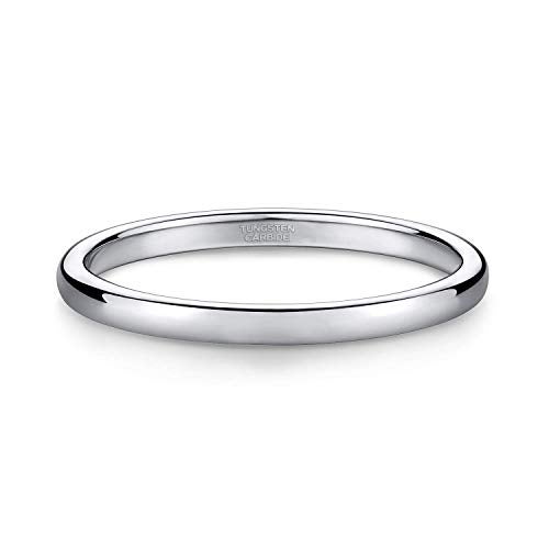 TRUMIUM 2mm Wedding Band for Women Silver Plated Tungsten Carbide Ring Slim Plain Dome Style Comfort Fit Size 10.5 - Image 2