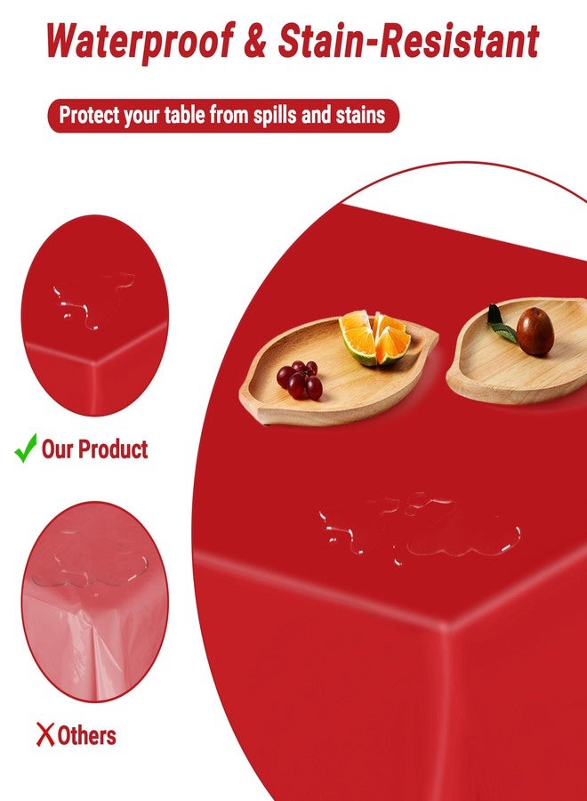 QZYL طقم أغطية طاولات نزهة من 4 قطع من QZYL، مفرش طاولة مستطيل الشكل 54 × 108 بوصة، مفرش طاولة أحمر للاستخدام الداخلي والخارجي، مناسب لتزيين حفلات التعميد، مفرش طاولة بلاستيكي مقاوم للماء لأعياد الميلاد وحفلات الزفاف والذكرى السنوية - Image 3