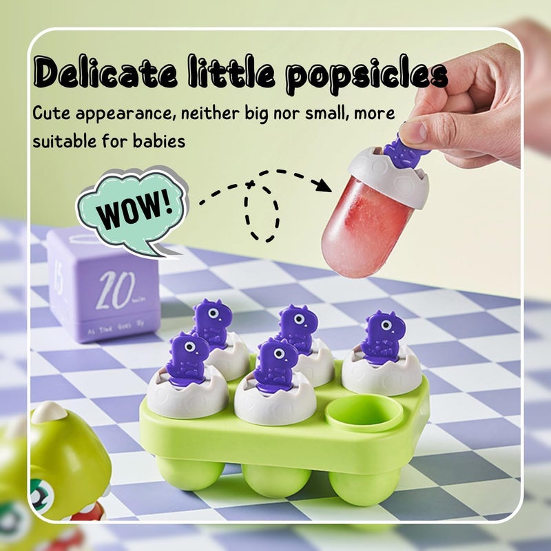 SOLARAE Popsicles Mold, Homemade Popsicles Mold, 6 Reusable Ice Pop Mold for Baby, Dinosaur Egg Popsicle Mold for Toddler, BPA-Free, Dishwasher-Safe - Image 4