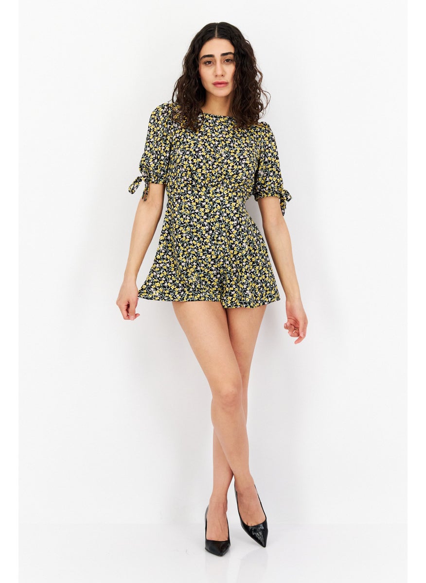 Miss Selfridge Women Petite Floral Print Short Sleeve Playsuit, Black  - Image 2