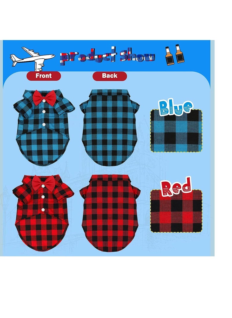 Loquat 2 Pack Plaid Puppy Shirt, Boy Dog Clothes and Bow Tie Combo Dog Outfit for Small Dogs Cats Birthday Party and Holiday Photos Large - Image 2