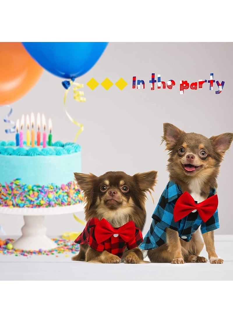 Loquat 2 Pack Plaid Puppy Shirt, Boy Dog Clothes and Bow Tie Combo Dog Outfit for Small Dogs Cats Birthday Party and Holiday Photos Large - Image 3
