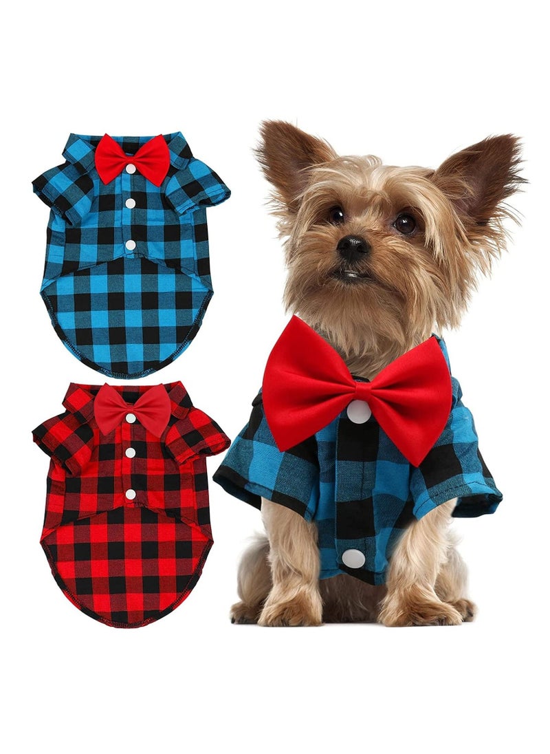 Loquat 2 Pack Plaid Puppy Shirt, Boy Dog Clothes and Bow Tie Combo Dog Outfit for Small Dogs Cats Birthday Party and Holiday Photos Large - Image 1
