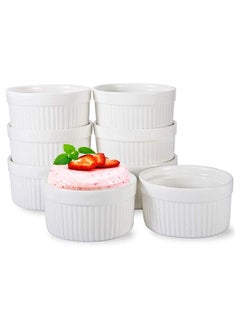 Set of 8 Bakeware Set White Porcelain Baking Cups for Pudding Creme Brulee Custard Cups and Souffle Dishes Durable 4 ounce for Baking Cooking Serving