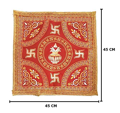 SK CRAFT Handcrafted Red Pooja Chowki AsanChoki Kapda for Pooja Pooja AssanSize45x45 CMPooja Chowki Red AsanChoki Kapda for Pooja Pooja AssanMedium Size Pack of 2 - Image 2