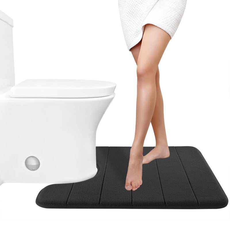 Yimobra Memory Foam Toilet Bath Mat UShaped Soft and Comfortable Super Water Absorption NonSlip Thick Machine Wash and Easier to Dry for Bathroom Commode Contour Rug 24 X 20 Inches Black
