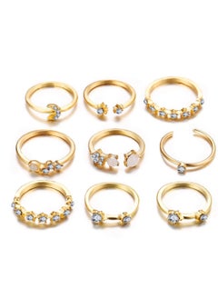 Huitich Elegant 9-Piece Gold Colour Crystal Ring Set Fashionable Alloy Rings for Women  - Image 1