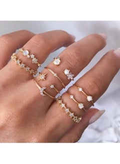 Huitich Elegant 9-Piece Gold Colour Crystal Ring Set Fashionable Alloy Rings for Women  - Image 2