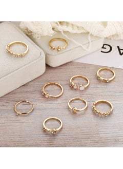 Huitich Elegant 9-Piece Gold Colour Crystal Ring Set Fashionable Alloy Rings for Women  - Image 5