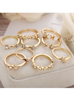 Huitich Elegant 9-Piece Gold Colour Crystal Ring Set Fashionable Alloy Rings for Women  - Image 4