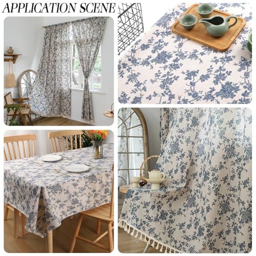 CABODYALS 63 Inch Flower Cotton Fabric By The Yard Bundles Linen Canvas Blend Soft Flowers Pattern White Floral Rectangle Fabric for Sewing Making Clothing Quilting Home Decor Cloth Accessories Crafts - Image 4