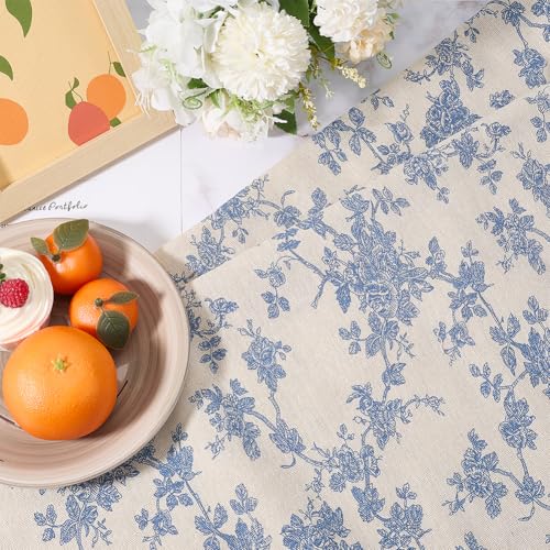 CABODYALS 63 Inch Flower Cotton Fabric By The Yard Bundles Linen Canvas Blend Soft Flowers Pattern White Floral Rectangle Fabric for Sewing Making Clothing Quilting Home Decor Cloth Accessories Crafts - Image 3