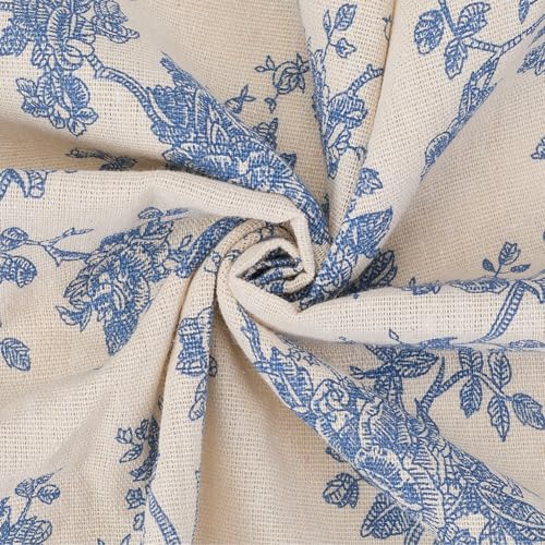 CABODYALS 63 Inch Flower Cotton Fabric By The Yard Bundles Linen Canvas Blend Soft Flowers Pattern White Floral Rectangle Fabric for Sewing Making Clothing Quilting Home Decor Cloth Accessories Crafts - Image 1