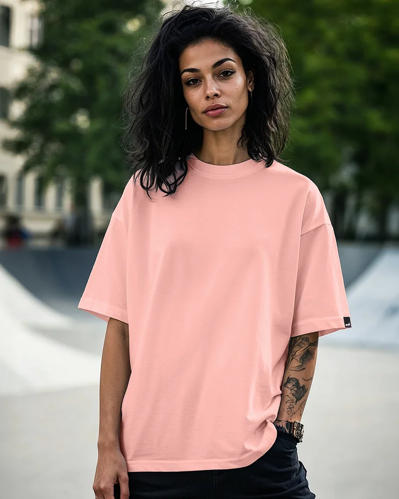 بيواكوف تي شيرت نسائي فضفاض بلون وردي هادئ