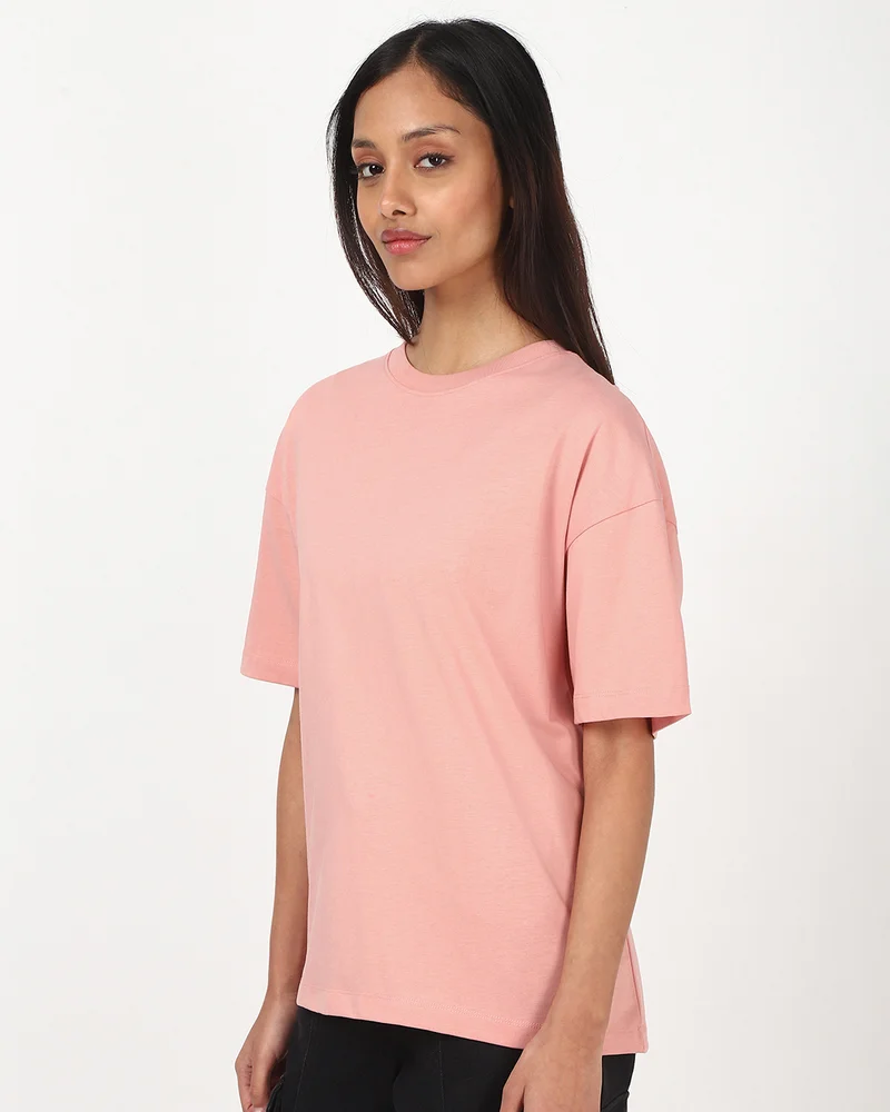 بيواكوف تي شيرت نسائي فضفاض بلون وردي هادئ