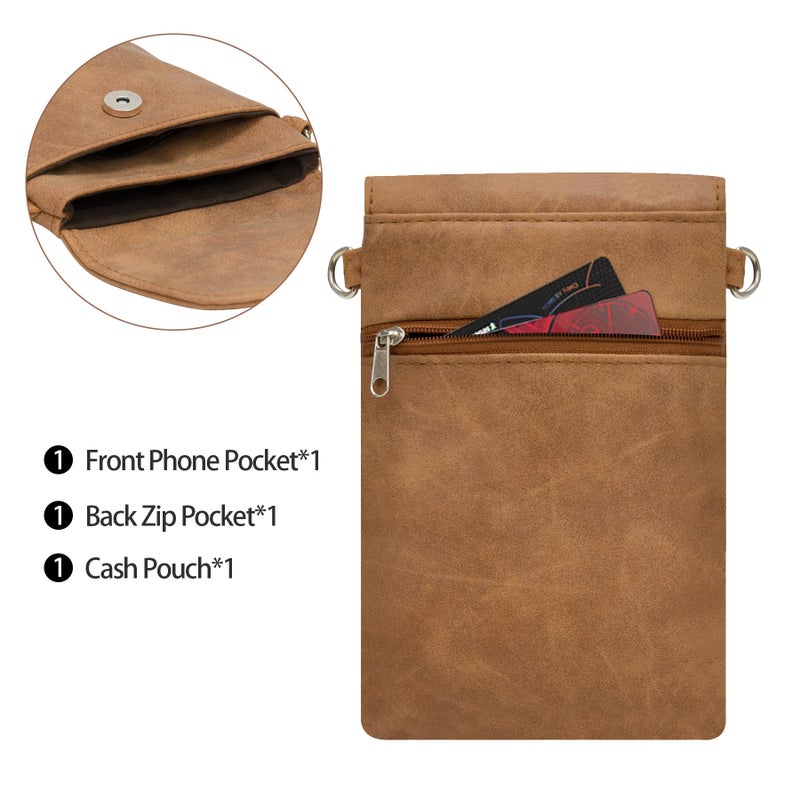 Toptime Small Crossbody Bags for Women, Leather Cell Phone Purse with Adjustable Strap, Suede Women's Cross Body Shoulder Bag, Vintage Brown Travel Wallet Purse Mini Handbag for Summer Trendy - Image 4