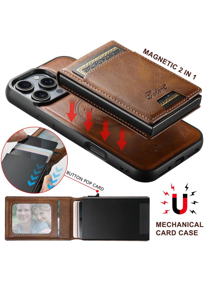 Suteni Case For iPhone 14 Plus H19 Oil Wax 2-in-1 MagSafe Removable Card Box Back Phone Case - Image 2