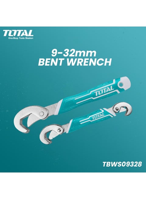 Total 2-Piece Adjustable Bent Wrench Set 9-32mm – Universal Multi-Size Spanner for Nuts & Bolts, Heavy-Duty Steel, Non-Slip Handle, Wide-Opening Adjustable Wrench for Plumbing, Automotive & Home Repair - TBWSO9328