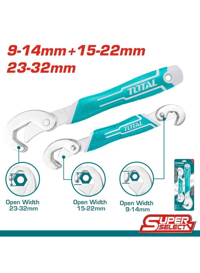 توتال طقم مفاتيح ربط قابلة للتعديل من قطعتين، مقاس 9-32 مم - مفتاح ربط متعدد الأحجام عالمي للصواميل والبراغي، مصنوع من فولاذ متين، بمقبض مانع للانزلاق، ومفتاح ربط قابل للتعديل بفتحة واسعة لأعمال السباكة والسيارات والإصلاحات المنزلية - TBWSO9328 - Image 2