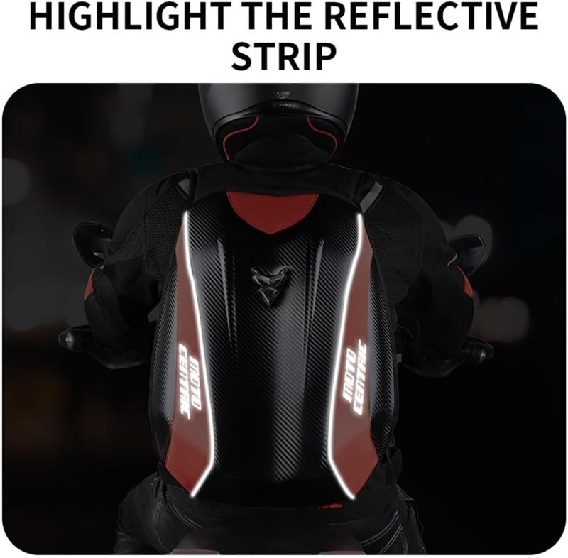 mjmoto Motorcycle Backpack Waterproof Carbon Fiber Hard Shell Reflective Blue - Image 4