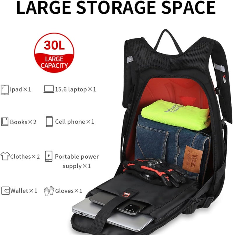 mjmoto Motorcycle Backpack Waterproof Carbon Fiber Hard Shell Reflective Blue - Image 5