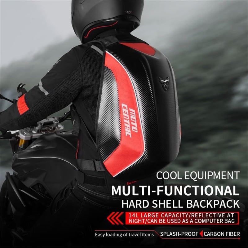 mjmoto Motorcycle Backpack Waterproof Carbon Fiber Hard Shell Reflective Blue - Image 3